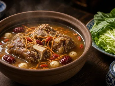 Lẩu đuôi bò tiềm kim trùng thảo – món ăn tại Gánh Ngon, Phú Quốc