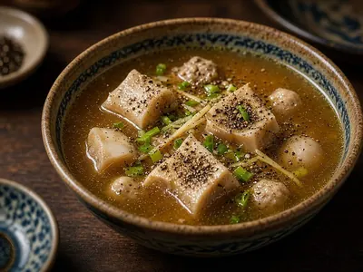 Súp tủy bò ngọc kê nấu tiêu – món ăn tại Gánh Ngon, Phú Quốc