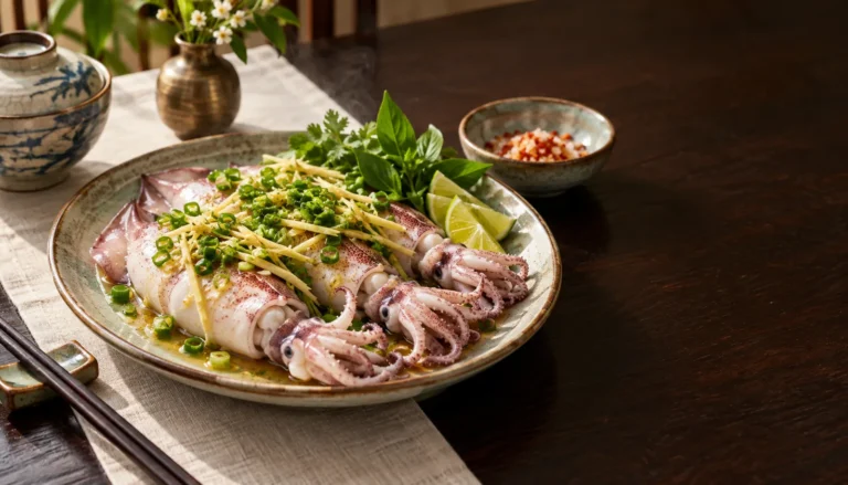 Mực trứng hấp hành gừng