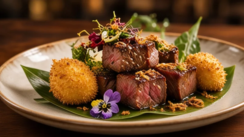 Bò Fuji lúc lắc sầu riêng – món ăn tại Gánh Ngon, Phú Quốc